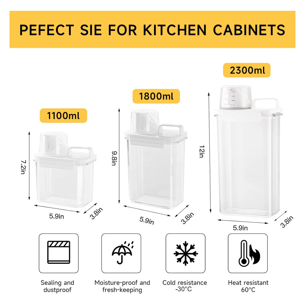 1Pc Cereal Containers Storage, Airtight Grain Jar with Measuring Cup Kitchen Organizers for Oatmeal, Grain, Flour, Pet Food