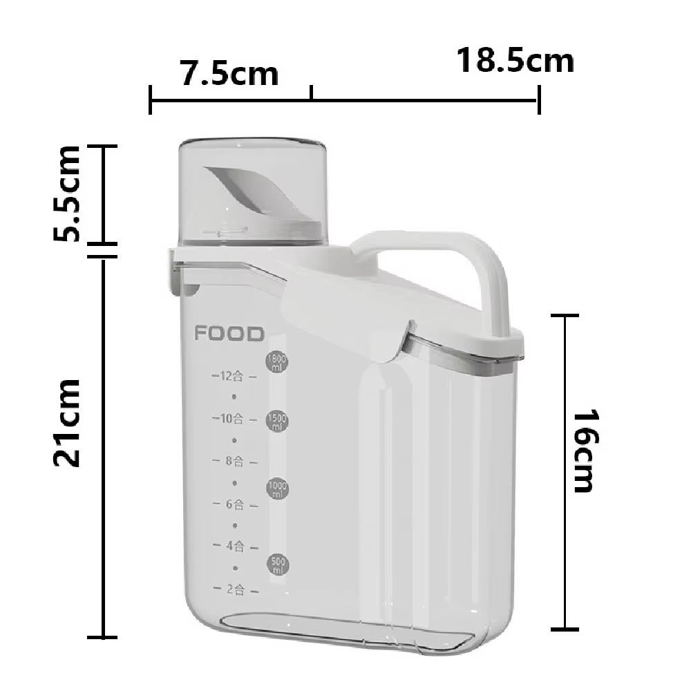 1Pc Cereal Containers Storage, Airtight Grain Jar with Measuring Cup Kitchen Organizers for Oatmeal, Grain, Flour, Pet Food